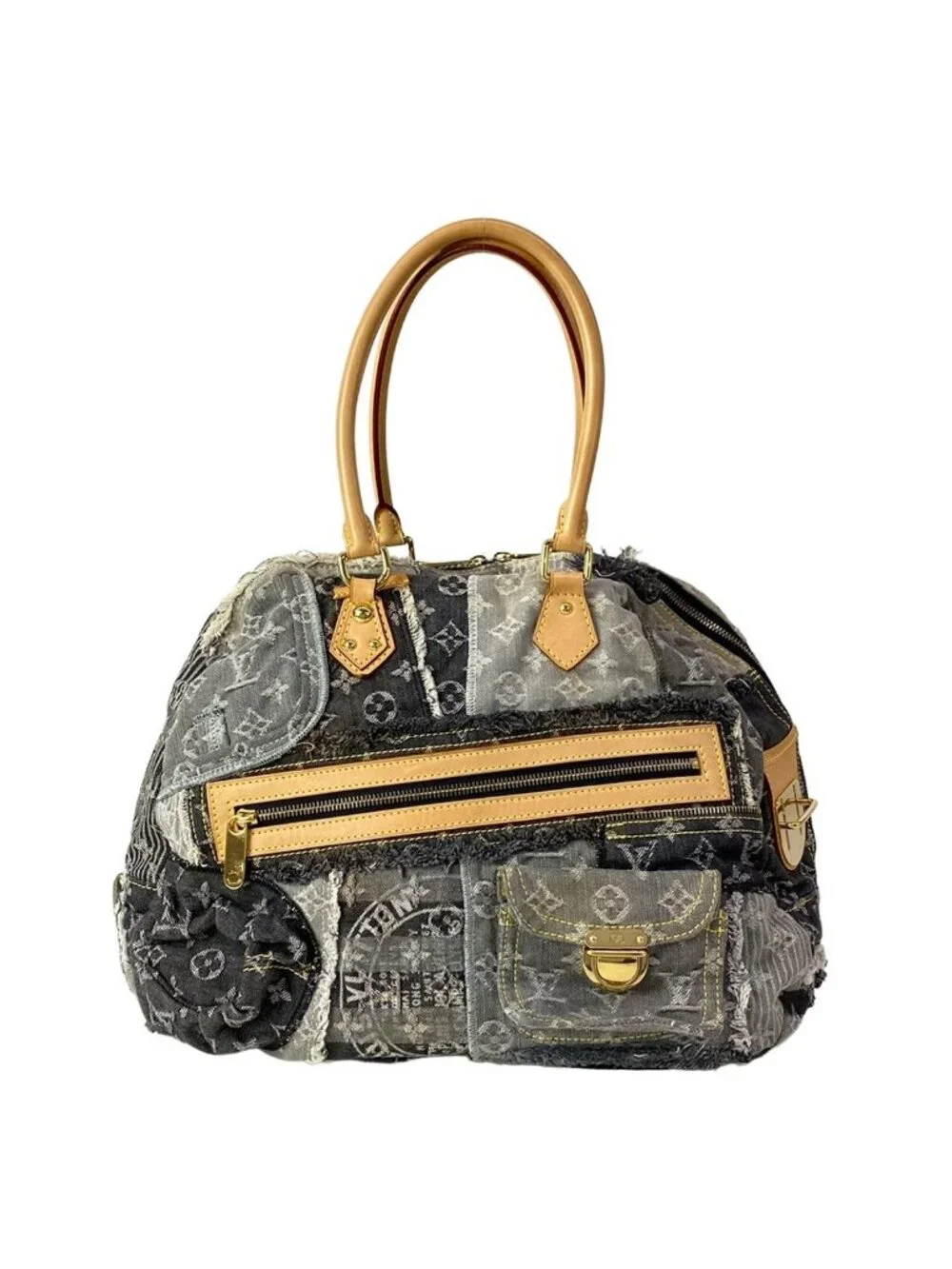 Louis Vuitton Shoulder Bag Monogram Denim Patchwork Bowie Black